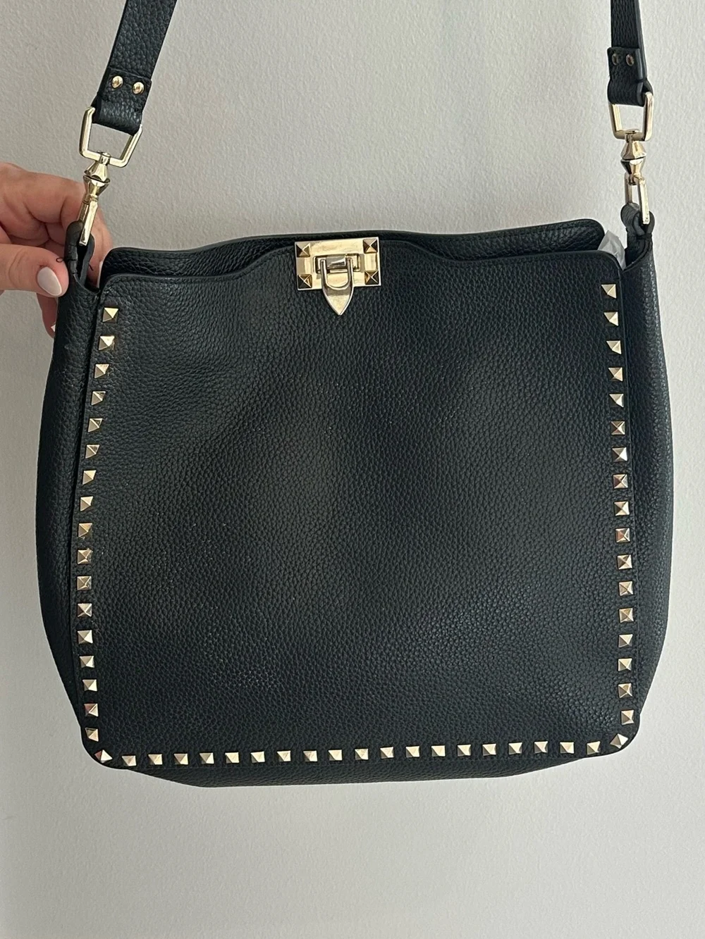 Valentino Garavani Black Leather Crossbody with Gold Studs